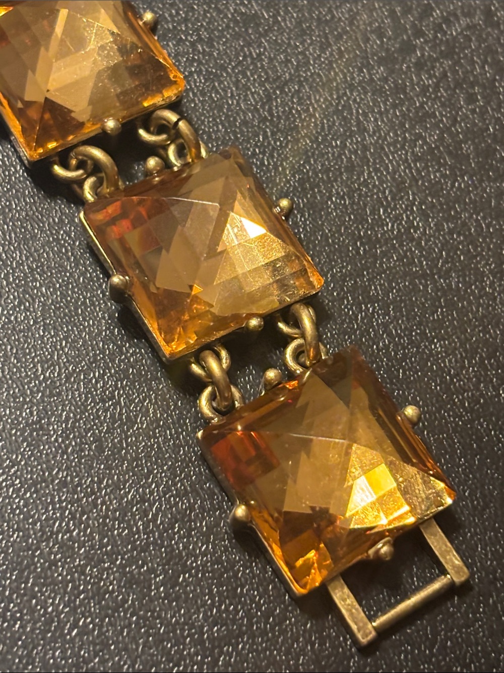 Vintage J. Crew Amber Crystal Link Bracelet Faceted Pyramid Glass - Picture 17 of 17